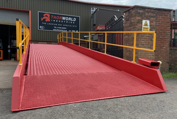 red steel container loading ramp manufactured by Thorworld industries